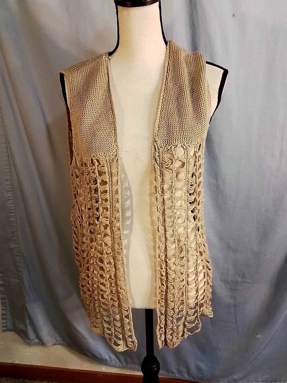 Indigo  taupe crocheted vest